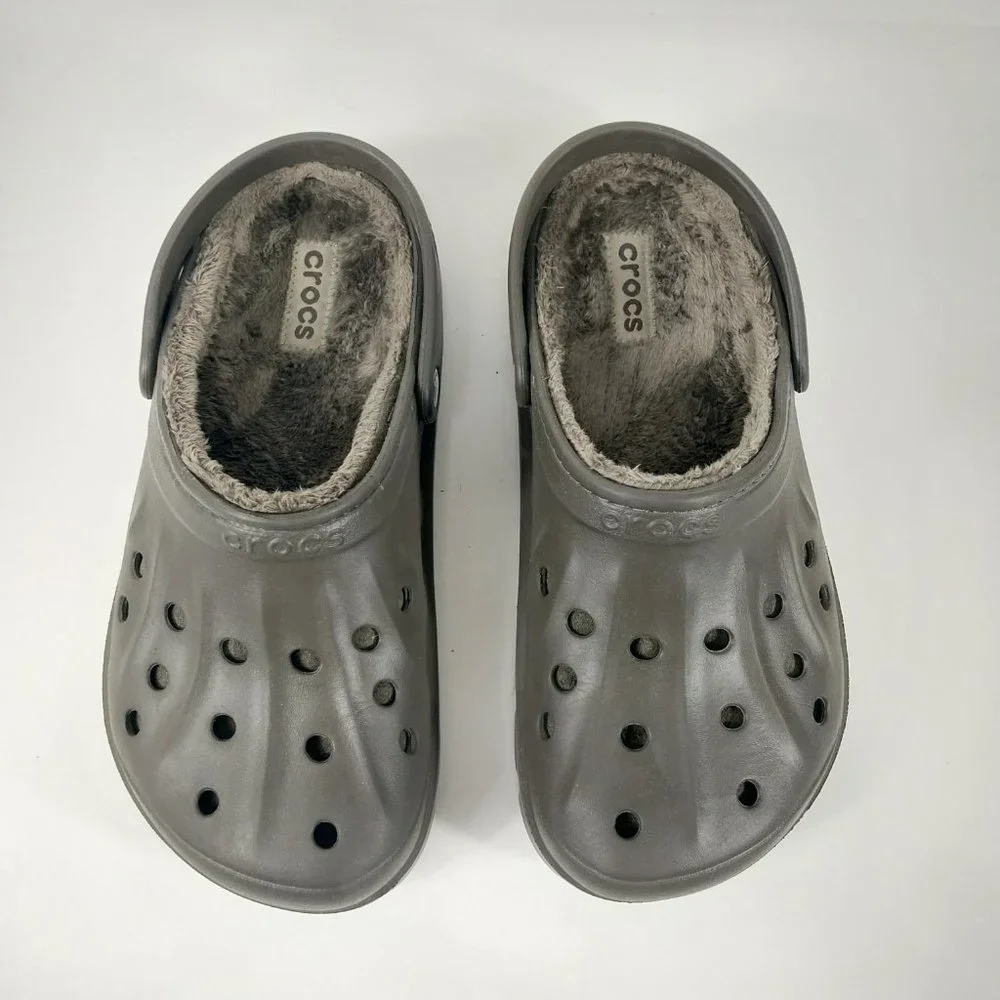 Crocs Mens 10 Womens 12 Clogs Brown Faux Fur Lined Casual Comfort Slip On Shoes - Picture 3 of 9